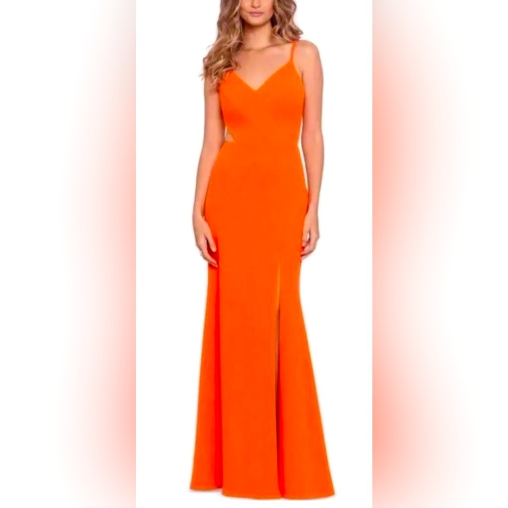 XCAPE Women’s Orange Spaghetti Strap Full Length A-Line Dress 2